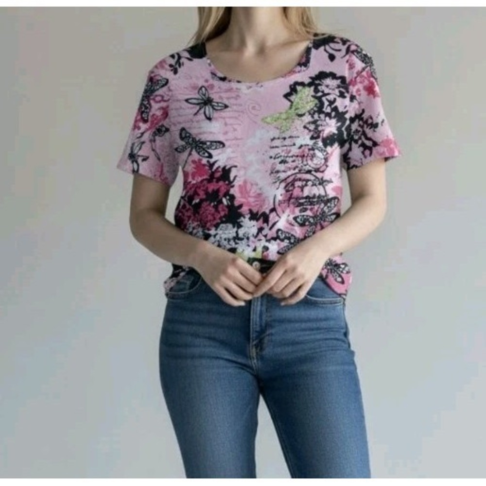 Christopher Fairycore Dragonfly Shirt Small S Barbiecore Rhinestone Short Sleeve